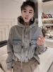 Chicco Vintage Hooded Long Sleeve Denim Shirt For Women Spring Autumn Single Breasted Casual Loose Workwear Jacket Coat_mkmklike.com