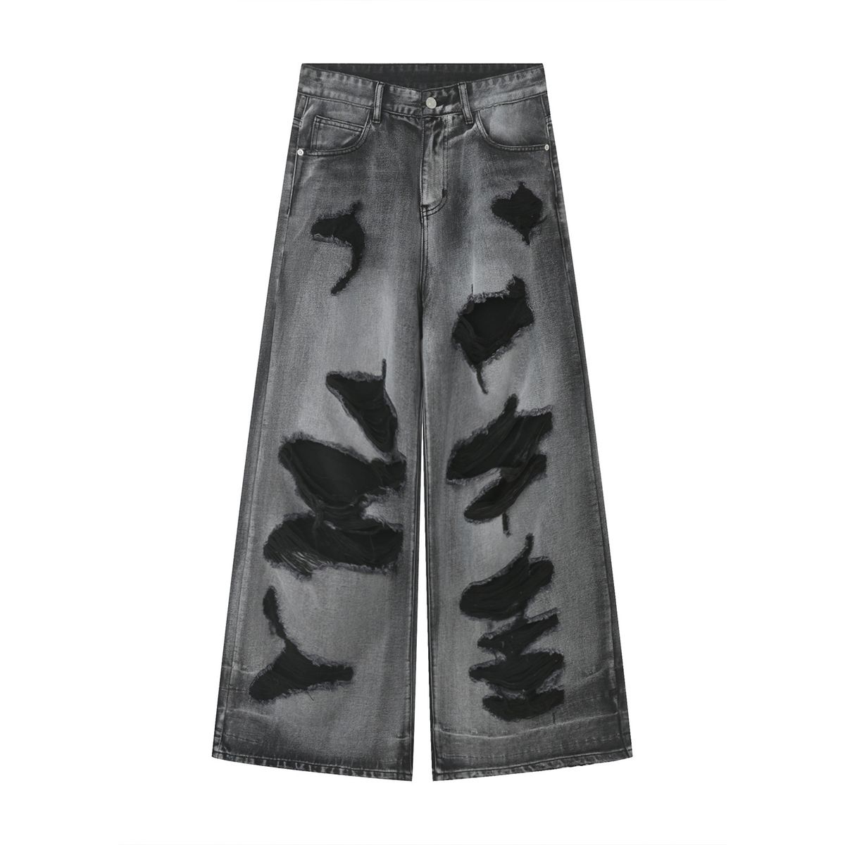 Men's Clothing Denim Ripped Wide Leg Jeans Straight Loose High Street Vibe Mopping Pants_mkmklike.com