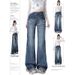 Wholesale High-gloss Blue American Retro Low-waist Flared Straight Jeans For Women, Loose And Slimming, Floor-length_mkmklike.com