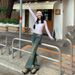 K American Hot Girl Vintage Denim Micro Flared Pants For Women's New Low Rise Slim Fit And Stretchy Flared Pants_mkmklike.com