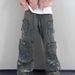 American Style New Pocket Straight Workwear Washed High Street Loose Tube Jeans Casual Ins Pants_mkmklike.com