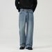 Men's Clothing Straight Half Elastic Waist Jeans Washed Vintage Wide Leg Long Pants_mkmklike.com