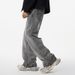 Men's Casual Wide Leg Trousers American Style Monkey Design Flared Jeans Black/Gray Versatile Washed Denim Midweight Cotton_mkmklike.com
