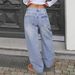 Women's Clothing Y2K Pocket Loose Casual Women's Jeans, Stylish And Loose Floor Length Wide Leg Jeans_mkmklike.com