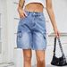 Women's Denim Cargo Shorts - Straight Leg Mid-Length Shorts With Functional Side Pockets_mkmklike.com