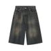 Men's Vintage Washed Denim Shorts Retro High Street Loose Fit Mid-Thigh Cargo in Black Navy Retro Blue_mkmklike.com