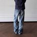Men's Retro Straight-Leg Jeans - Honeycomb Distressed Denim Pants With Heavy Vintage Wash, Slim Fit Classic Workwear Style For Casual Wear_mkmklike.com