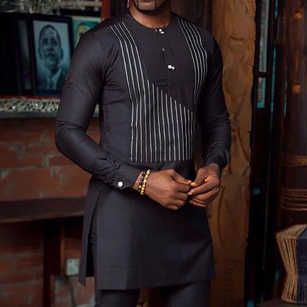 Man Sets Outfit Wedding Africa Beaded Long-sleeved Top Pants Kaftan Traditional Clothing Costoumes Ethnic Casual Men's_mkmklike.com