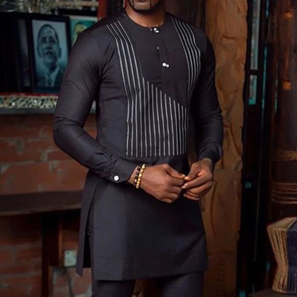 Man Sets Outfit Wedding Africa Beaded Long-sleeved Top Pants Kaftan Traditional Clothing Costoumes Ethnic Casual Men's_mkmklike.com