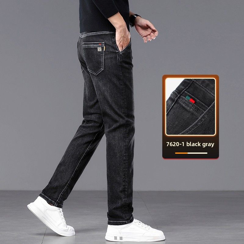 Loose Straight Jeans Men's Stretch Business Thick Casual Trousers_mkmklike.com
