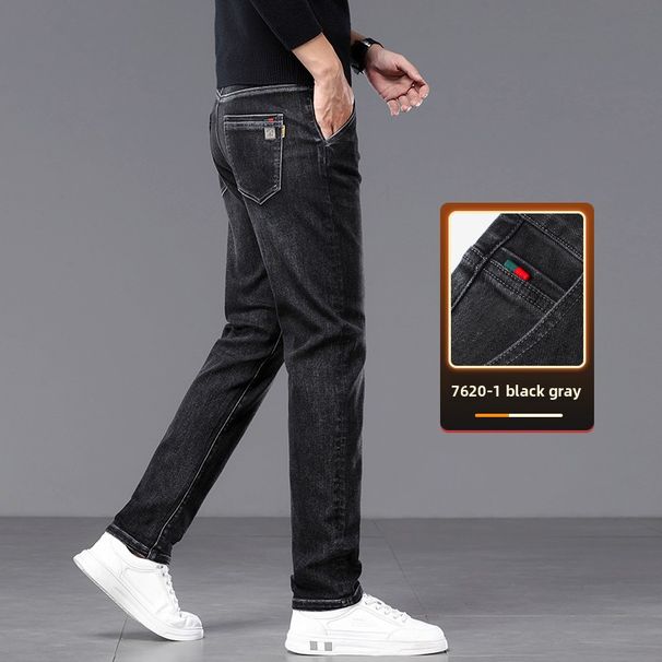 Loose Straight Jeans Men's Stretch Business Thick Casual Trousers_mkmklike.com