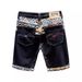 Men's Stretch Denim Shorts With Embroidered Detailing – Mid-Length Relaxed Fit Casual Summer Shorts In Dark Blue_mkmklike.com