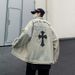 Loom High Street Hong Kong Style Cross Retro Lapel Denim Men's European A American Jacket Couple Casual Workwear Trey_mkmklike.com