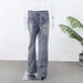 Women's High-Waisted Flared Jeans Vintage Retro 70s Denim Pants Light Blue And Dark Blue Stretchy Comfort Fit_mkmklike.com