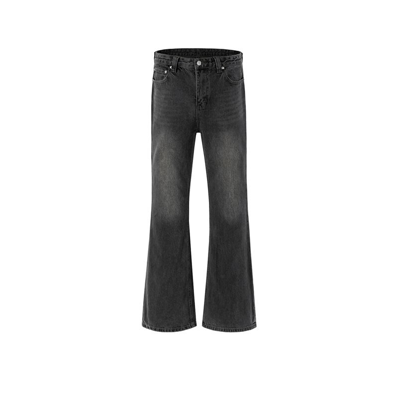 Distressed Black-Grey Bootcut Jeans – Vintage Washed Denim Pants With Subtle Flare & Classic Straight Fit (Men's High Street Retro Trousers)_mkmklike.com