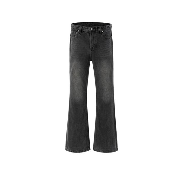 Distressed Black-Grey Bootcut Jeans – Vintage Washed Denim Pants With Subtle Flare & Classic Straight Fit (Men's High Street Retro Trousers)_mkmklike.com