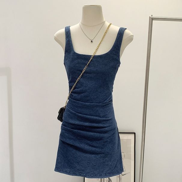 Waist Cinching, Pleating, Slimming, Hip Hugging Denim Suspender Dress For Children's Summer 2025 New High-End_mkmklike.com