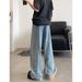 Trendy Brand Wide Leg Jeans for Men Loose plus Size Light Color Slightly Flared Hong Kong Style Spring Autumn New_mkmklike.com