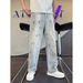 Men's Clothing Men's Washed Distressed Retro Style Jeans American High Street Edgy Design Splatter Paint Effect Loose Straight Leg Floor Length_mkmklike.com