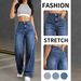 Stretchy High-Waisted Wide-Leg Jeans – Classic Washed Denim With Comfort Fit (Blue)_mkmklike.com