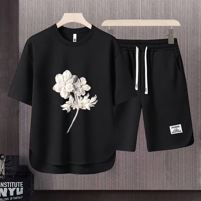 Men's Clothing 2024 Waffle Casual Summer Suit Men's Loose Teen Short sleeved T shirt Shorts Handsome Two piece Suit_mkmklike.com