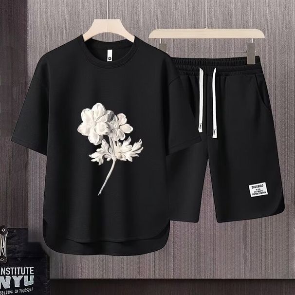 Men's Clothing 2024 Waffle Casual Summer Suit Men's Loose Teen Short sleeved T shirt Shorts Handsome Two piece Suit_mkmklike.com