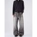 Retro Streetwear Distressed Jeans – Vintage Washed Wide-Leg Denim With Artistic Whiskering & Splatter Effect, Unisex Relaxed Fit_mkmklike.com