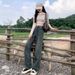 Cement Gray Wide-leg Jeans Women, Spring And Autumn, New Vintage High-waisted Slimming Straight-leg Floor-length Pants_mkmklike.com