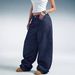 Women's High Waisted Wide Leg Jeans Original Dark Blue Patchwork Loose Fit Floor Length Curved Edge Banana Pants American High Street Style_mkmklike.com