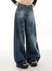 Vintage High-Waisted Flared Jeans – 90s Retro Denim Wide-Leg Pants – Distressed Washed Blue Y2K Streetwear _mkmklike.com