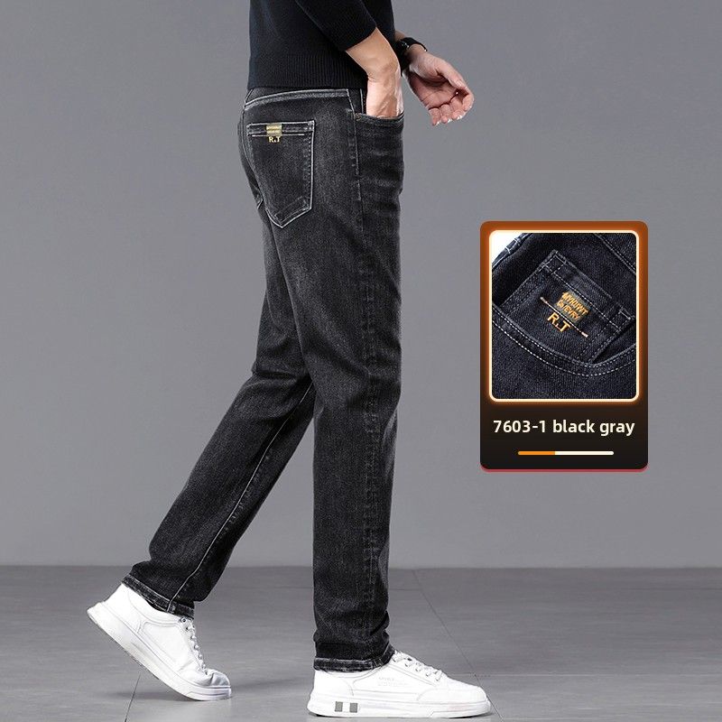 Thickened Jeans Men's Slim-fit Straight Casual Elastic Loose Casual Trousers Men_mkmklike.com