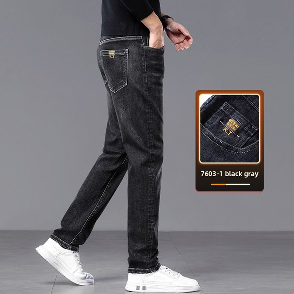 Thickened Jeans Men's Slim-fit Straight Casual Elastic Loose Casual Trousers Men_mkmklike.com