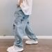 Men's Clothing Jeans High Street Cross Patch Embroidery Loose Straight Wide Leg Cow Long Pants_mkmklike.com