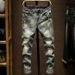 Men's Slim Fit Mid Rise Ripped Patched Jeans Long Straight Pants Youth Softener Machine Washable_mkmklike.com