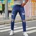 Men's European American Style Ripped Slim Fit Stretch Skinny Jeans Trendy Blue Street Fashion Tight Wash In Stock_mkmklike.com