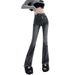 High-waisted Jeans Women, Autumn And Winter, Slim Fit, Stretchy, Flattering, Bootcut, Floor-length, Slightly Flared_mkmklike.com