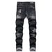 In Stock New AM Foreign Trade Brand Slim Fit Stretch Black Letter Patch Washed Skinny Men's Jeans_mkmklike.com