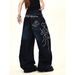 Gothic Black Rose Embroidered Flared Jeans – Vintage Wide-Leg Denim Pants For Women & Men (S-3XL, Y2K Retro Streetwear, Unisex Fit, Distressed Wash)_mkmklike.com