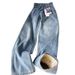 Fleece-Lined Thickened Slim Fit American Style Tall Extended Wide-Leg Jeans For Women Autumn Winter Warm Slimming_mkmklike.com
