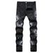 Men's Slim Fit Stretch Denim Jeans With Star Print And Splatter Effect, Edgy Urban Streetwear Pants Versatile Streetwear Essential:_mkmklike.com