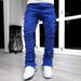 Men's Straight Fit Denim Jeans Stretch Washed Patchwork Casual Pants For Streetwear & Urban Style_mkmklike.com