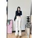 Spring And Autumn Fleece-Lined White High-Waisted Slimming Stretchy Straight-Leg Pants Trendy Slightly Flared Jeans For_mkmklike.com