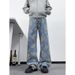 Men's Clothing Men's High Street Style Floral Print Jeans Cleanfit Straight Leg Wide Leg Pants Autumn Niche Design_mkmklike.com