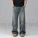 Vintage American Retro Distressed Jeans Loose Fit Wide Leg Cat Whisker Crooked Hem Denim Pants for Men And Women_mkmklike.com