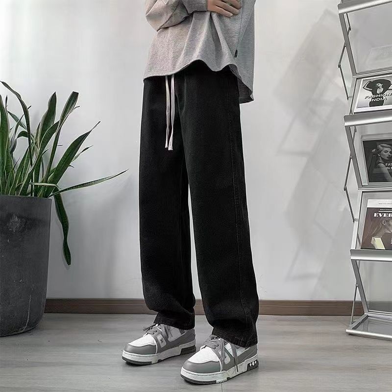 Men's Style Elasticated Jeans Summer Thin Loose Straight Leg Cropped Wide Leg Casual High Street Retro_mkmklike.com