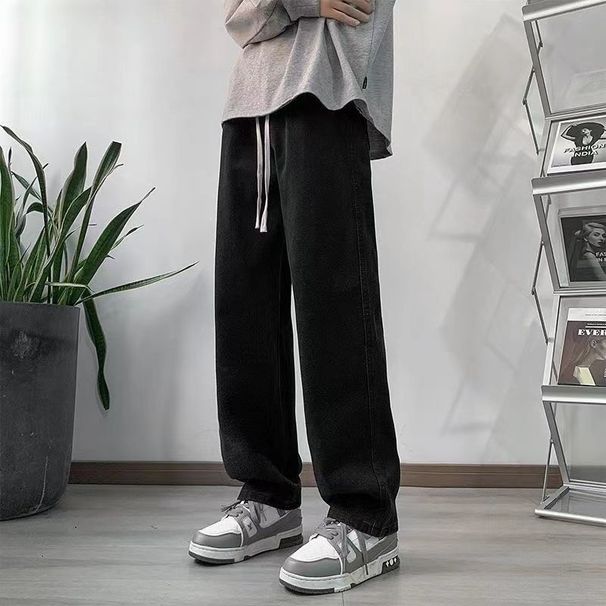 Men's Style Elasticated Jeans Summer Thin Loose Straight Leg Cropped Wide Leg Casual High Street Retro_mkmklike.com
