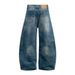 Distressed Washed Denim Scimitar Punk Street Style Loose Wide-Leg Dad Men's Sickle Long Pants_mkmklike.com