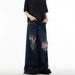 Men's Clothing Retro Distressed Beggar Hole Design Mopping Washed Jeans Niche High Street Loose Versatile Wide Leg Pants_mkmklike.com