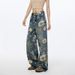Unisex Floral Print Wide-Leg Jeans - Vintage High Street Style, Loose Fit, Bohemian Chic, Comfortable & Trendy_mkmklike.com