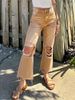 Distressed High-Waisted Wide-Leg Jeans – Vintage Washed & Hand-Ripped Boho Denim (Brown & Green, S-L)_mkmklike.com